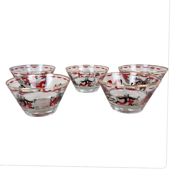 Vintage Mid Century Libby Fruit Bowls Clowns Gold Rimmed Set of 5 - Picture 1 of 16